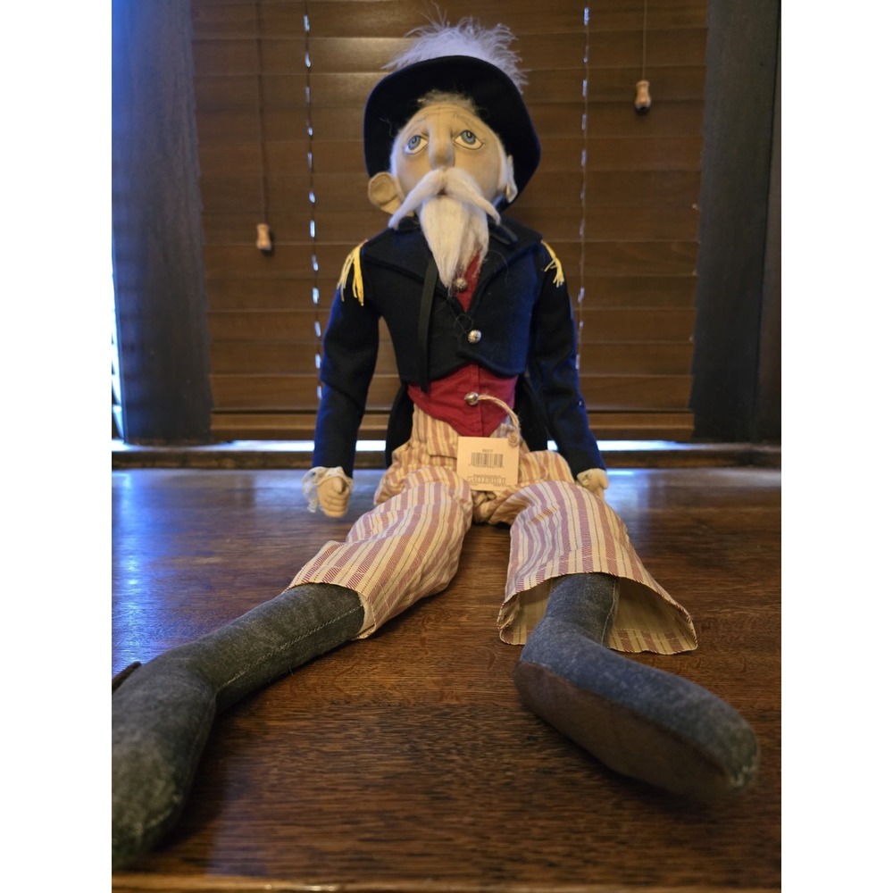 Colonial Traditions Uncle Sam Rag Cloth Doll Striped Pants Navy Jacket - Picture 3 of 7